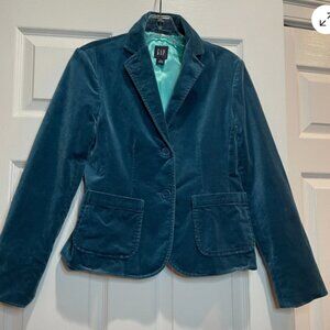 GAP like new Velvet Velour Blazer Jacket On-Trend Teal Blue Pop XS